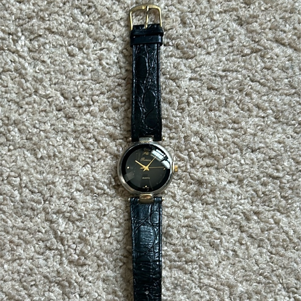 Romica women’s‎ vintage gold/silver/black genuine leather adjustable wristwatch